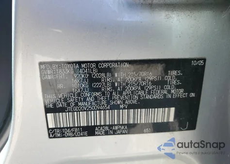 2005 Toyota Rav4 z USA, uszkodzony, nr VIN JTEGD20V250094654